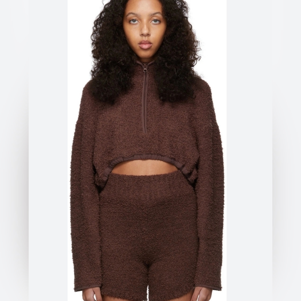 SKIMS Brown Cozy Knit Cropped Pullover Sweater Sz XXS/XS